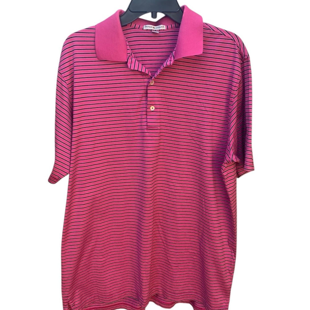 Peter Millar Pink and Dark Blue Polo Shirt Size L. In Great Condition.